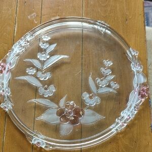 Floral Glass Serving Tray with Pink Accents